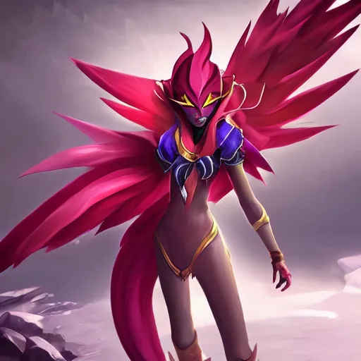 Image similar to league of legends, xayah and rakhan, style of photorealism