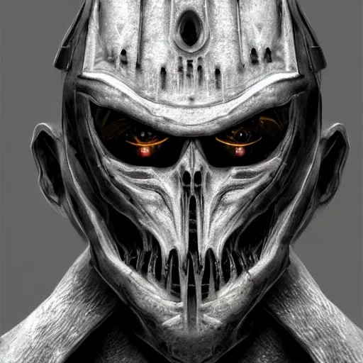 Prompt: inquisition assassin head, terrifying, grimdark, photorealistic, closeup, symmetrical, artstation