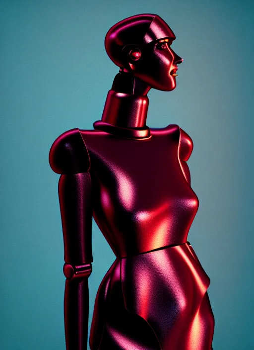 Prompt: kodak portra 4 0 0 of a gorgeous cross between a woman and robot, award winning, in style of tim walker, 1 5 0 mm, f 1. 2, volumetric light, coloured gel studio light, unreal engine 5, 8 k