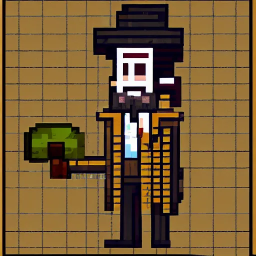Prompt: a old man with merchant clothing, 2 d pixel art