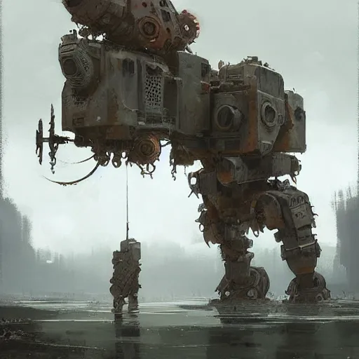 Image similar to sythe mech game artwork stonemaier art by jakub rozalski