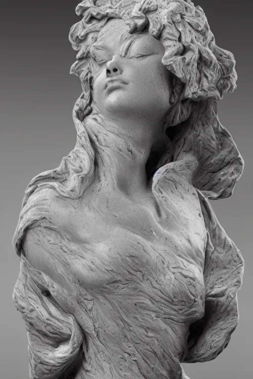 Prompt: mnemosine goddess statue sculpted in volcanic rock with silver threads, made by antonio corradini and bernini, ultrarealistic, detailed, 8 k