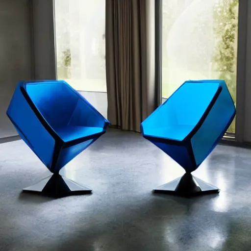 Prompt: a blue hexagonal armchair from the movie tron : legacy