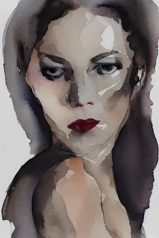Prompt: beautiful face woman, grey, colorless and silent, watercolor portraits by Luke Rueda Studios and David downton