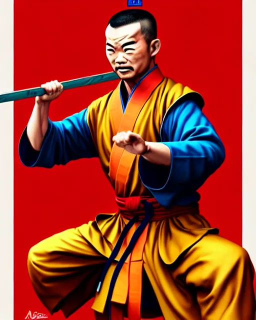 Prompt: richly detailed color illustration of a shaolin-president-politician-kung-fu illustrated by Artgerm and Timothy Kong . 3D shadowing