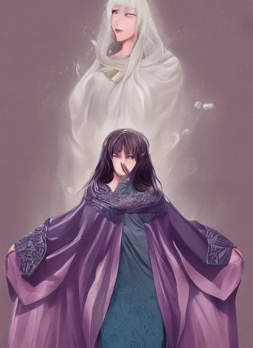 Prompt: sophisticated flowing robes, pastel texture, matte painting hyperpop portrait trending on pixiv