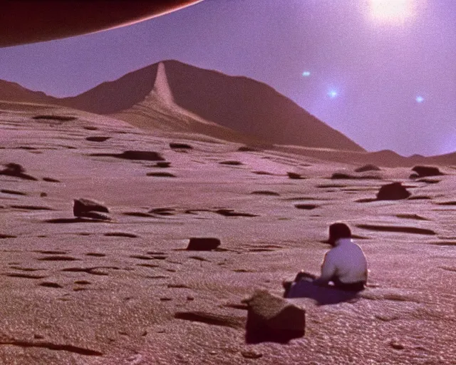 Image similar to film still from star trek, james kirk on an alien planet, octane, 2 8 mm macro, 1 9 6 8