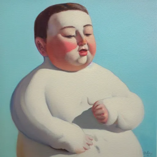 Prompt: An oil painting of the pillsbury doughboy