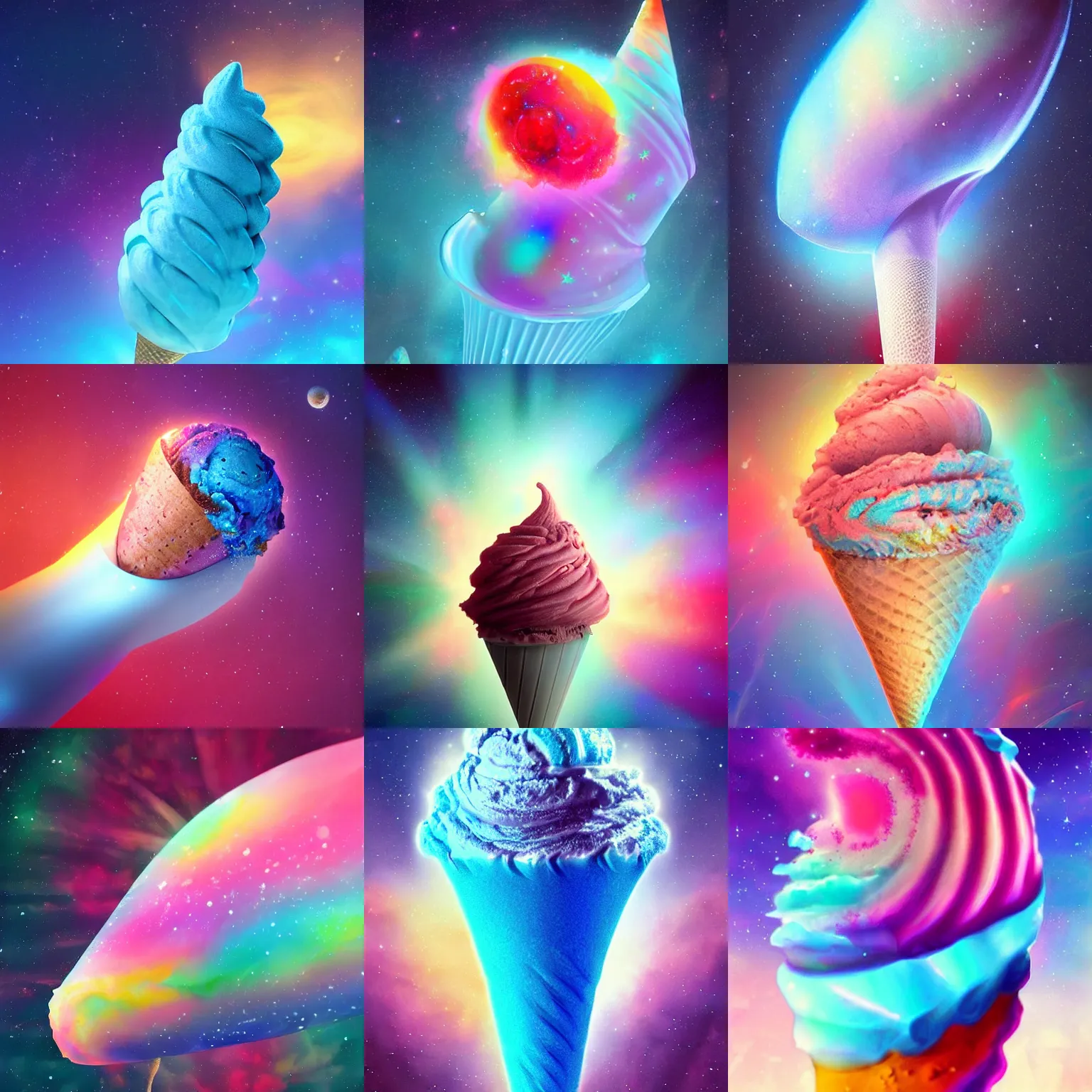 Prompt: beautiful cosmic ice cream cone, s beautiful dreamscape, digital art, concept art, detailed, lovely colors, art station 3 - d, 4 k beautiful