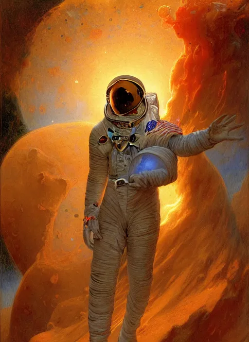 Image similar to an astronaut entering the seventh circle of hell from dante's divine comedy with lots of colours. highly detailed painting by gaston bussiere, craig mullins, j. c. leyendecker 8 k