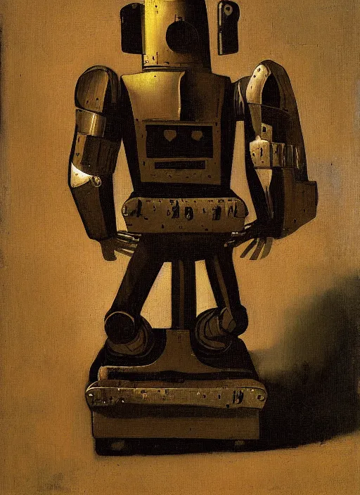 Prompt: robot warrior by Johannes Vermeer