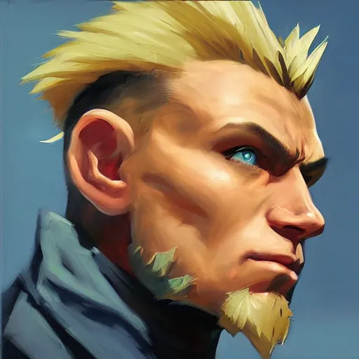 Prompt: greg manchess portrait painting of guile from street fighter as overwatch character, medium shot, asymmetrical, profile picture, organic painting, sunny day, matte painting, bold shapes, hard edges, street art, trending on artstation, by huang guangjian and gil elvgren and gerald brom