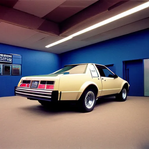 Prompt: 1980 Grand National GNX, inside of an auto dealership, ektachrome photograph, volumetric lighting, f8 aperture, cinematic Eastman 5384 film