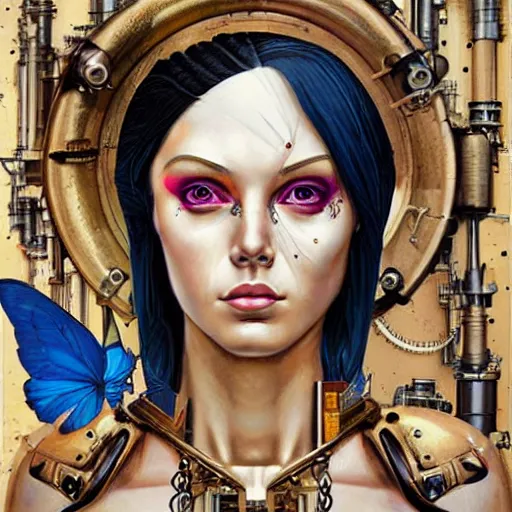 Prompt: portrait of steampunk female android, by sandra chevrier, fra angelico and sandro botticelli