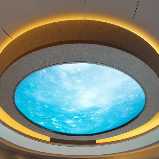 Image similar to liminal space, abandoned aqua park, ceiling light, water, high detailed, photorealistic 4k - H 768