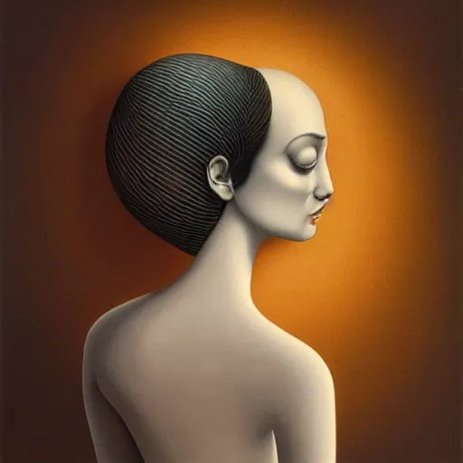 Image similar to pop surrealism, airbrush art, minimalist, an ultrafine detailed painting by rafal olbinski, a painting of a woman, skeuomorphic, very detailed, detailed painting, behance contest winner