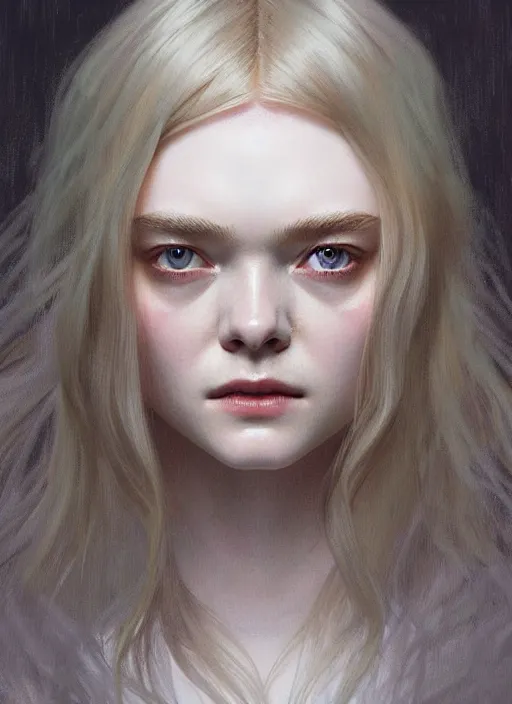 Image similar to symmetry!! portrait of elle fanning, astrid frisbey, horror, fashion, dark!! intricate, elegant, highly detailed, digital painting, artstation, concept art, smooth, sharp focus, illustration, art by artgerm and greg rutkowski and alphonse mucha