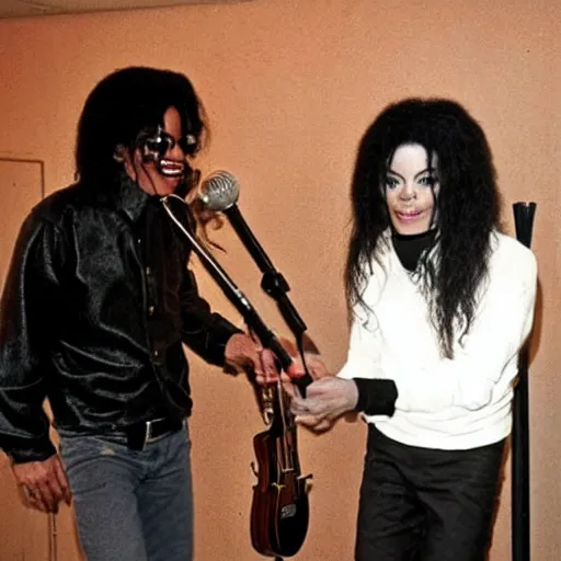 Image similar to Michael Jackson with 62 years old recording in a hidden music studio, taken in 2021