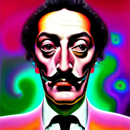 Image similar to An extremely psychedelic portrait of Salvador Dali, surreal, LSD, face, detailed, intricate, elegant, lithe, highly detailed, digital painting, artstation, concept art, smooth, sharp focus, illustration