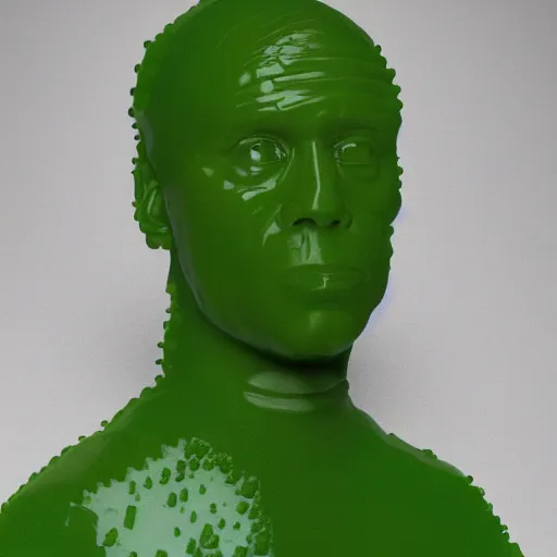 Image similar to an average looking human man made entirely of jello, portrait