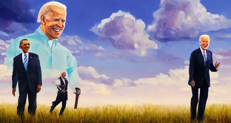 Prompt: a painting of Obama and Joe biden on a hill, a screenshot by Zack Snyder, behance contest winner, afrofuturism, concert poster, behance hd, movie poster,