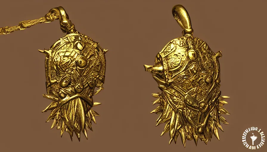 Prompt: viking amulet made from gold, spikes, photorealistic render