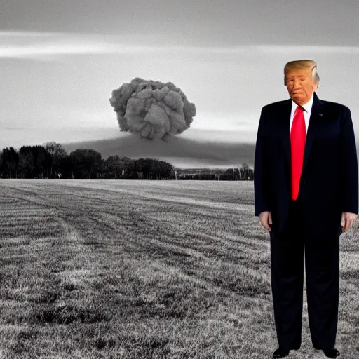 Image similar to trump with nuclear explosion in the background