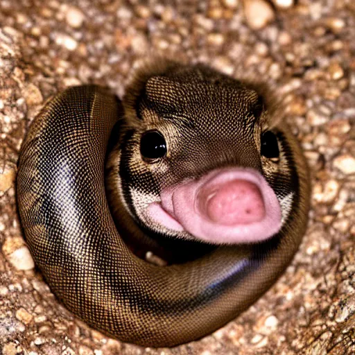 Image similar to very cute western hog nose snake curled in a ball, realistic picture