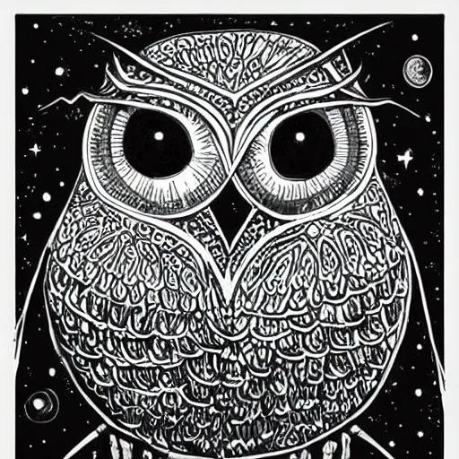 Prompt: \'after life is over it is all over. the universe might not as well not exist after it all ends because you will no longer exist because you will be non-existent for eternity!\', a drawing of an owl, very interesting.