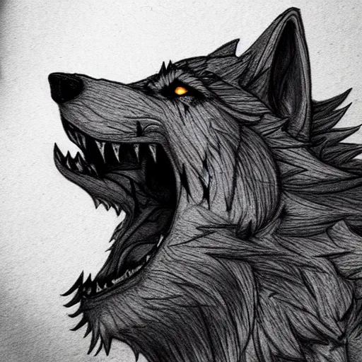 Image similar to werewolf howling at the full moon, side angle, artstation, highly detailed, intricate, pencil