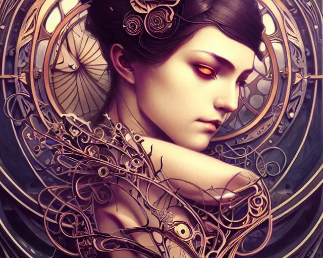 Image similar to Beautiful mechanical eyes, art nouveau, fantasy, intricate flower designs, elegant, highly detailed, sharp focus, art by Artgerm and Greg Rutkowski and WLOP