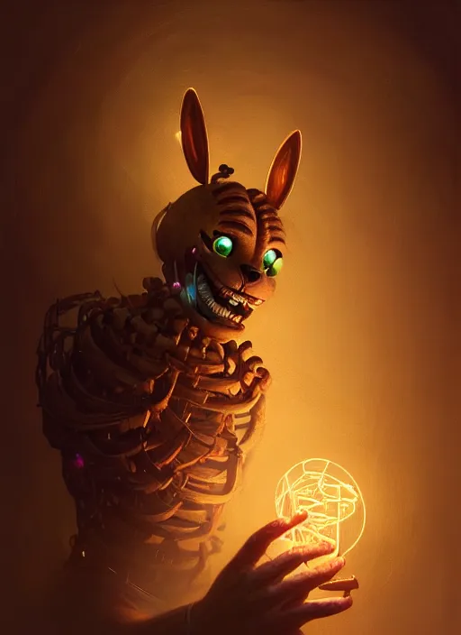 Image similar to portrait of springtrap, intricate, elegant, glowing lights, highly detailed, digital painting, artstation, concept art, sharp focus, illustration, art by wlop, mars ravelo and greg rutkowski