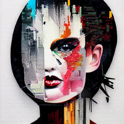 Image similar to beautiful woman seen in profile, haloed by an explosion of microsoft excel chart lines and graphs, white background, sandra chevrier, rik oostenbroek