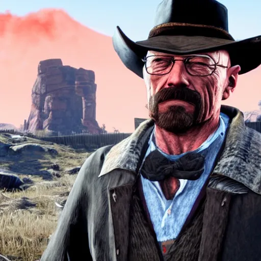 Image similar to walter white in red dead redemption 2 in game screen shot