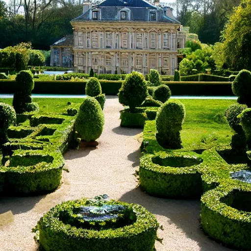 Prompt: rococo French mansion and gardens, 35mm highly detailed beautiful lighting