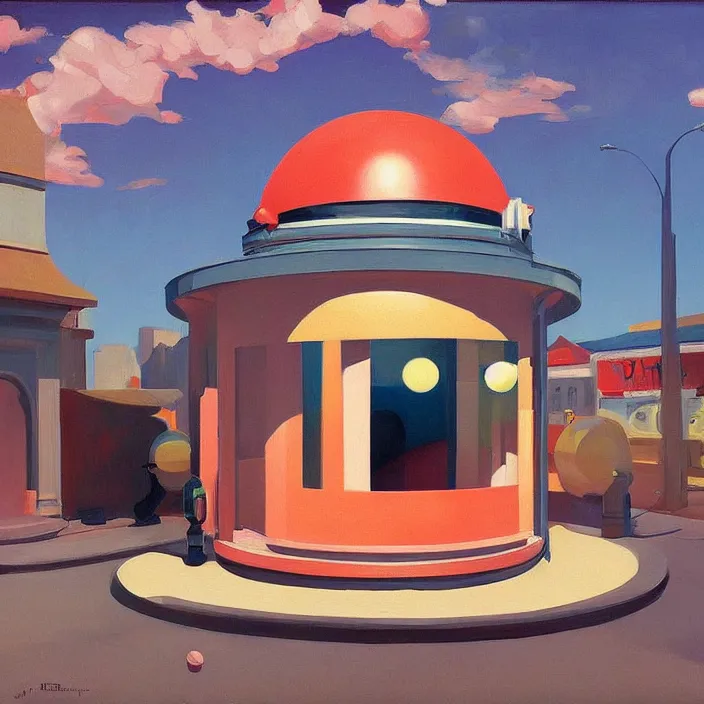 Image similar to round metaballs belting together and dripping on the floor, painted by Edward Hopper, painted by James Gilleard, surrealism, airbrush