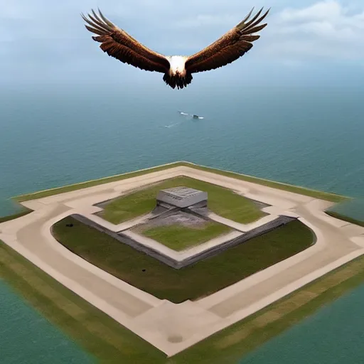 Prompt: “eagle flying over Normandy American Cemetery and Memorial, cinematic, 4k, digital art, award winning, top view”