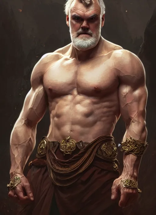 Image similar to portrait of greg davies, d & d, muscular! fantasy, intricate, elegant, highly detailed, digital painting, artstation, concept art, smooth, sharp focus, illustration, art by artgerm and greg rutkowski and alphonse mucha