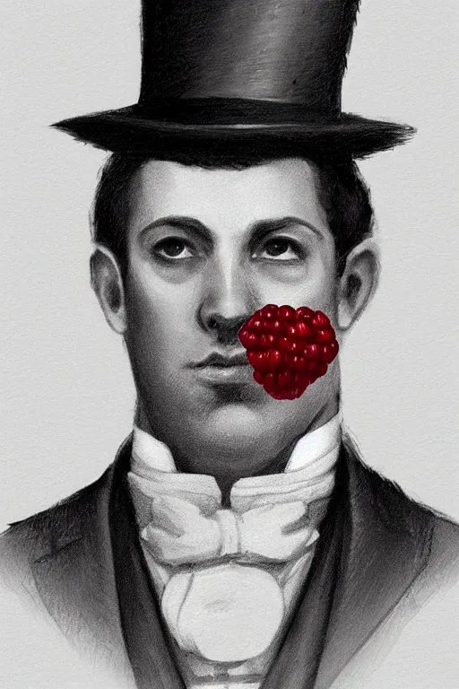 Prompt: a portrait of a handsome raspberry!!!! wearing a monocle and a victorian suit, ( ( character concept art ) ), headshot, trending on artstation