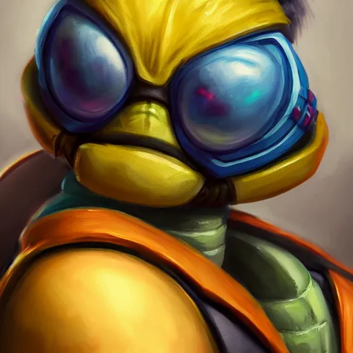 Image similar to closeup painting of cute bee tmnt with themed armor, portrait, hyperdetailed, artstation, cgsociety, 8 k, by tangerine dream