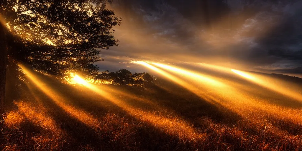 Image similar to twilight cinematic landscape atmospheric god-rays!! national geographic award winning