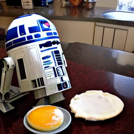 Prompt: Star wars battle droid making breakfast