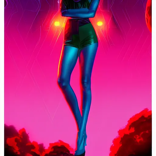 Prompt: woman, synthwave, retrowave, digital art, artstation