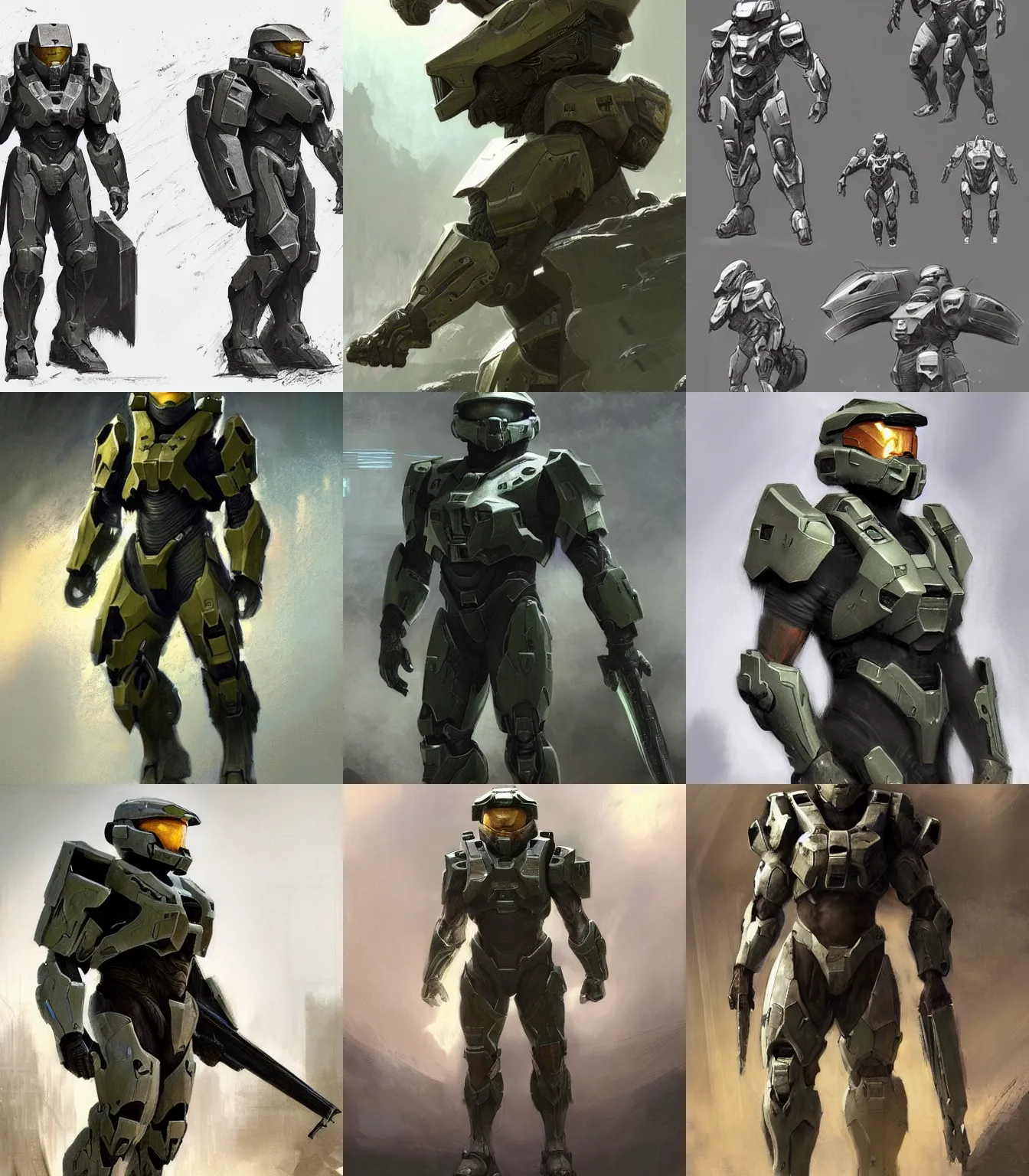 Prompt: Halo video game armor concept art, muted colors, intricate painting, by Craig Mullins, artstation, hyper detailed, cinematic