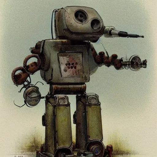 Prompt: (((((((((((retro robot with tank tracks drive on and a robot dog head))))))))))) . muted colors. by Jean-Baptiste Monge !!!!!!!!!!!!!!!!!!!!!!!!!!!!!!!!!!!!!!!!