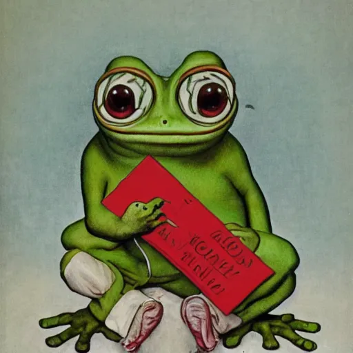 Prompt: pepe the frog at school by norman rockwell