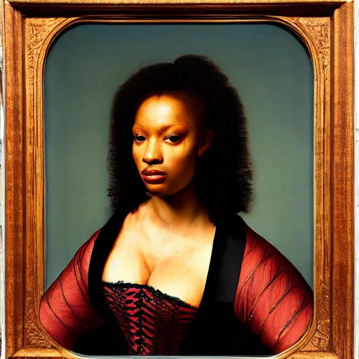 Prompt: a renaissance portrait painting of megan thee stallion, in the style of rembrandt van rijn
