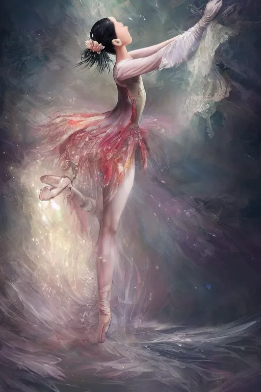 Image similar to chinese prima ballerina, gorgeous, ethereal, intricate, elegant, volumetric lighting, nature scenery, digital painting, highly detailed, artstation, sharp focus, illustration, concept art, clive barker