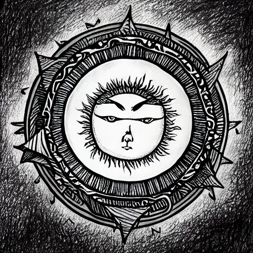 Image similar to a drawing of a person with a sun above them, an illustration of by h. p. lovecraft, deviantart, samikshavad, lovecraftian, logo, wiccan