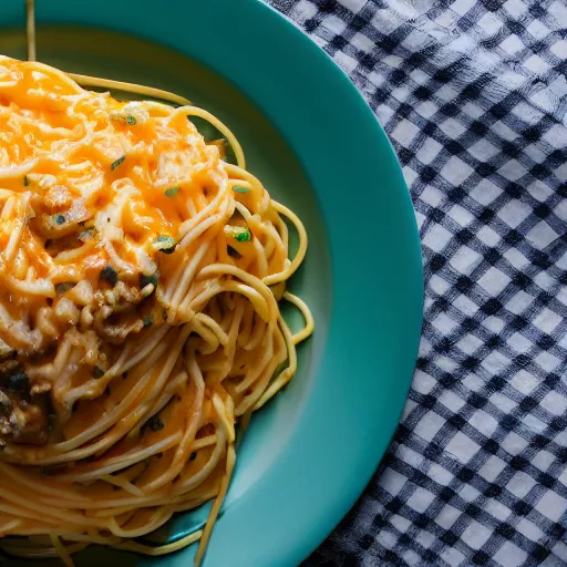 Prompt: super cheesy spaghetti topped with jalapenos, 4 k closeup